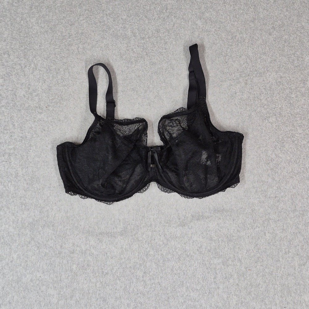 Freya Women Bra 44H Black Balconette Underwired Lace Bow Strap READ